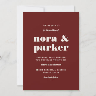 Invitation Burgundy & Ivory Simple Modern Formal Wedding