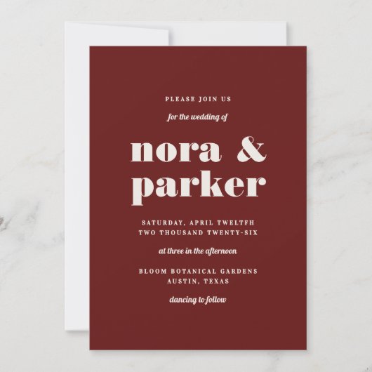 Invitation Burgundy & Ivory Simple Modern Formal Wedding (Devant)