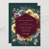 Invitation Burgundy Jewel Tone Bloom Wedding (Devant / Derrière)