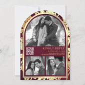 Invitation Burgundy Line Art Gold Arch Mariage papillon (Dos)
