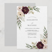 Invitation Burgundy Lush Bloom Wedding (Devant / Derrière)