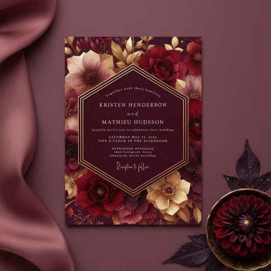 Invitation Burgundy Lush Bloom Wedding