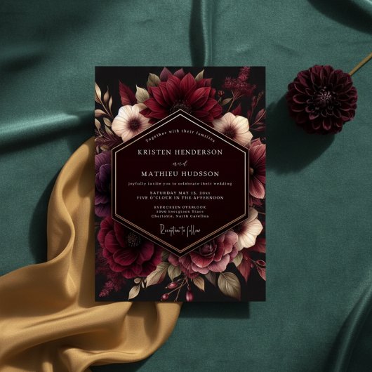 Invitation Burgundy Lush Floral Opulence Wedding