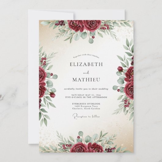 Invitation Burgundy Lush Wedding (Devant)