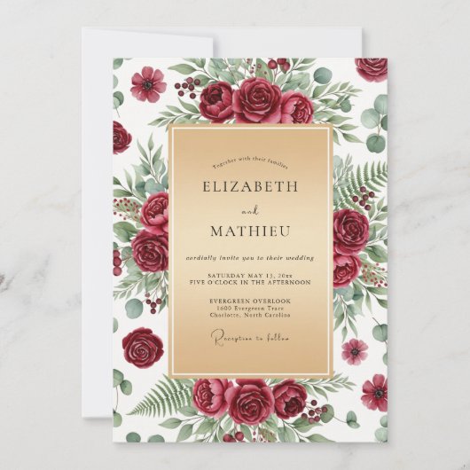 Invitation Burgundy Luxurious Winter Wedding (Devant)