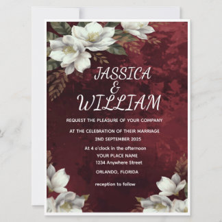 Invitation Burgundy & Magnolia Garden Floral Wedding Invitati