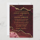 Invitation Burgundy Marble Agate Géode Mariage Or (Devant)