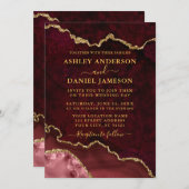 Invitation Burgundy Marble Agate Géode Mariage Or (Devant / Derrière)