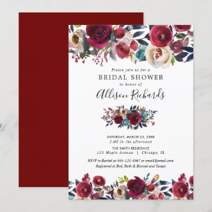 Invitation burgundy marine automne aquarelle fleurie nuptiale
