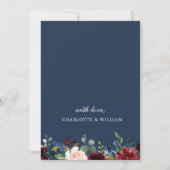 Invitation Burgundy Marine Bleu Aquarelle Bleu Mariage Floral (Dos)