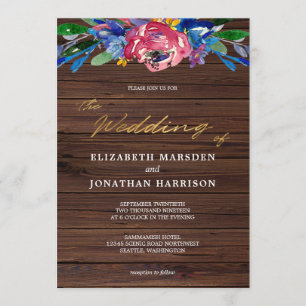Invitation Burgundy Marine Blue Gold Floral Dark Mariage