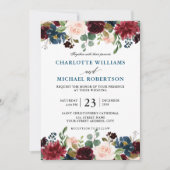 Invitation Burgundy Marine Rouge Bleu Floral Russe Boho (Devant)
