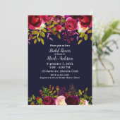 Invitation Burgundy Maroon Bleu Automne Fête des mariées flor (Debout devant)