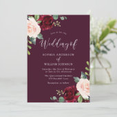 Invitation Burgundy Maroon Blush Aquarelle Mariage Floral (Debout devant)