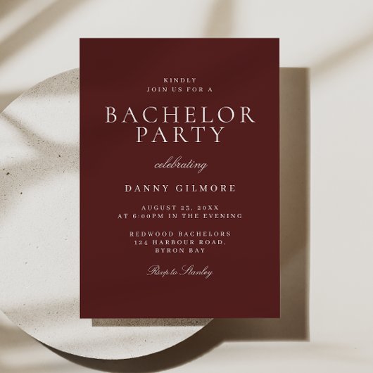 Invitation Burgundy Maroon Classique Moderne Bachelor Party