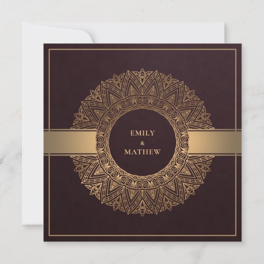 INVITATION BURGUNDY MAROON GOLD CLASSY ORNATE MANDALA MARIAGE (Dos)