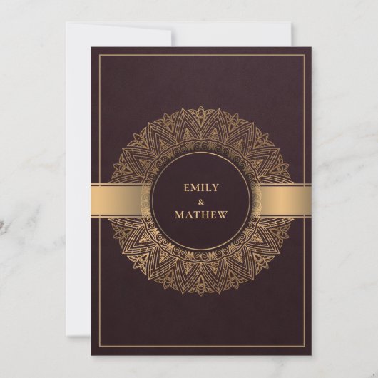 INVITATION BURGUNDY MAROON GOLD CLASSY ORNATE MANDALA MARIAGE (Dos)