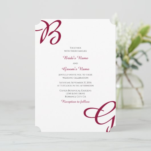 Invitation Burgundy Maroon Initiales Mariage de automne d'aut (Debout devant)