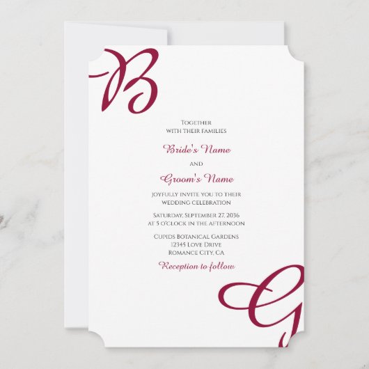 Invitation Burgundy Maroon Initiales Mariage de automne d'aut (Devant)