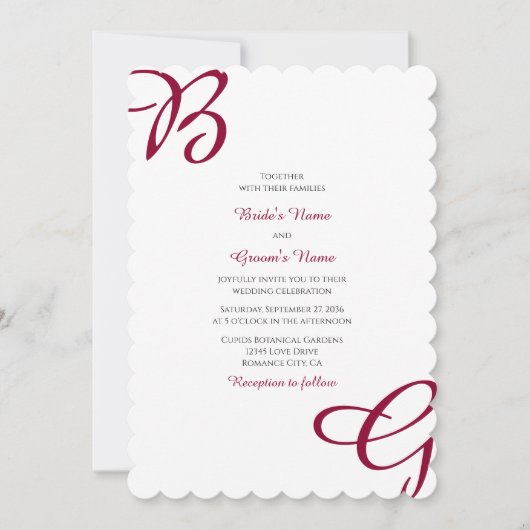 Invitation Burgundy Maroon Initiales Mariage de automne d'aut (Devant)