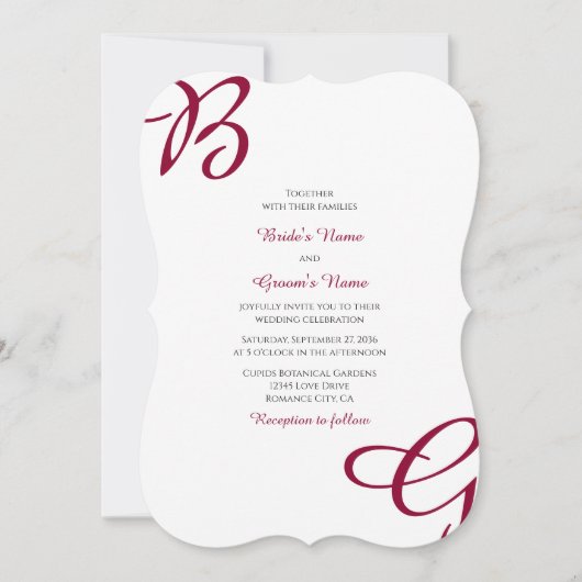Invitation Burgundy Maroon Initiales Mariage de automne d'aut (Devant)