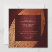 Invitation Burgundy Maroon Leaf Gold Birday Party (Devant)