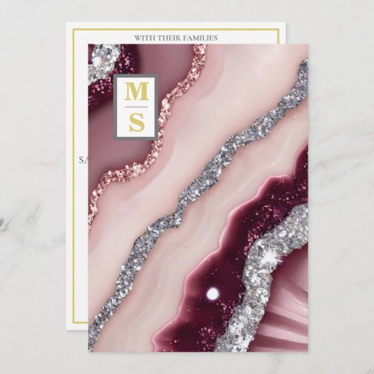 Invitation *~ Burgundy Maroon QR Agate AR66 Mariage RSVP (Devant / Derrière)