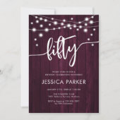 Invitation Burgundy Maroon Rustic Wood 50e anniversaire fête (Devant)