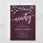 Invitation Burgundy Maroon Rustic Wood 90e fête d'anniversair (Devant)