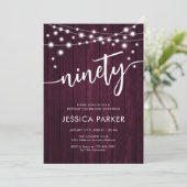 Invitation Burgundy Maroon Rustic Wood 90e fête d'anniversair (Debout devant)