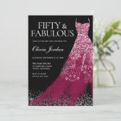 Invitation Burgundy Maroon Sparkle robe 50e fête d'anniversai (Debout devant)