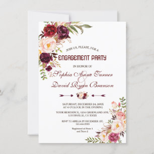 Invitation Burgundy Marsala Blush Floral Engagement Party