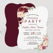 Invitation Burgundy Marsala Blush Floral Graduation Party (Devant / Derrière)