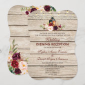 Invitation Burgundy Marsala Floral Antlers Soirée Mariage (Devant / Derrière)