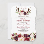 Invitation Burgundy Marsala Floral Antlers Soirée Mariage (Devant)