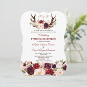 Invitation Burgundy Marsala Floral Antlers Soirée Mariage (Debout devant)