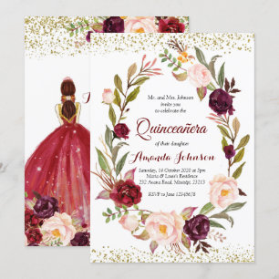 Invitation Burgundy Marsala Princess Quinceañera Espagnol