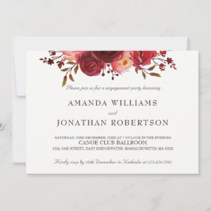 Invitation Burgundy Marsala Red Roses Floral Engagement Party