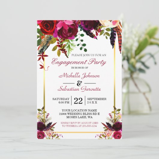 Invitation Burgundy Marsala Rustic Floral (Debout devant)