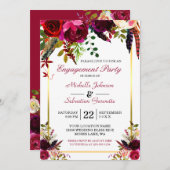 Invitation Burgundy Marsala Rustic Floral (Devant / Derrière)