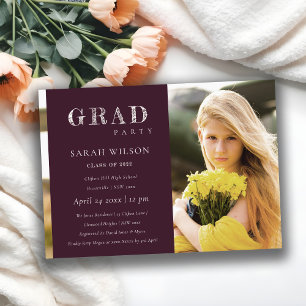 Invitation Burgundy Minimal Clean Photo Graduation Party