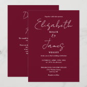 Invitation Burgundy Minimalist Elegant QR Code Mariage (Devant / Derrière)