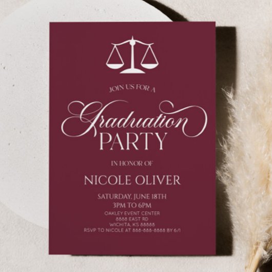Invitation Burgundy Minimalist Lawyer Scale Graduation