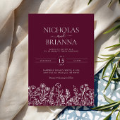 Invitation Burgundy Minimalist Wildflower Wedding Monogram