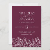 Invitation Burgundy Minimalist Wildflower Wedding Monogram (Devant)