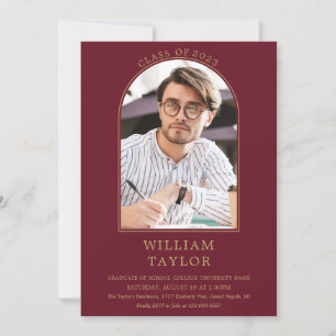 Invitation Burgundy Modern Gold Arch Photo Graduation Party I