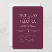 Invitation Burgundy Modern Minimalist Boho Wedding Monogram (Devant)