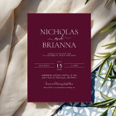 Invitation Burgundy Modern Minimalist Boho Wedding Monogram