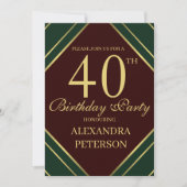 Invitation Burgundy Moderne Grandes Vertes Et Or Anniversaire (Devant)