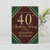 Invitation Burgundy Moderne Grandes Vertes Et Or Anniversaire (Debout devant)